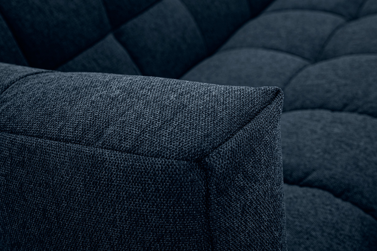 Canap design 3 places en tissu effet velours textur bleu fonc CORTO