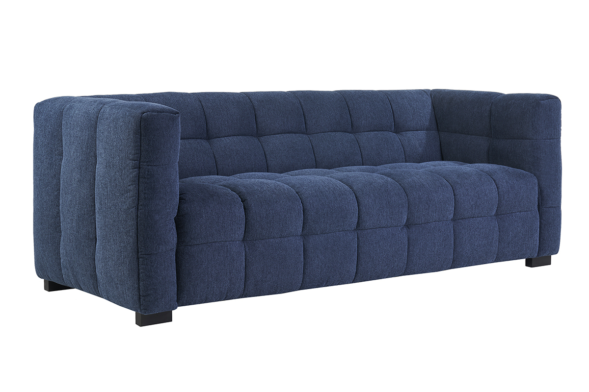 Canap design 3 places en tissu effet velours textur bleu fonc CORTO