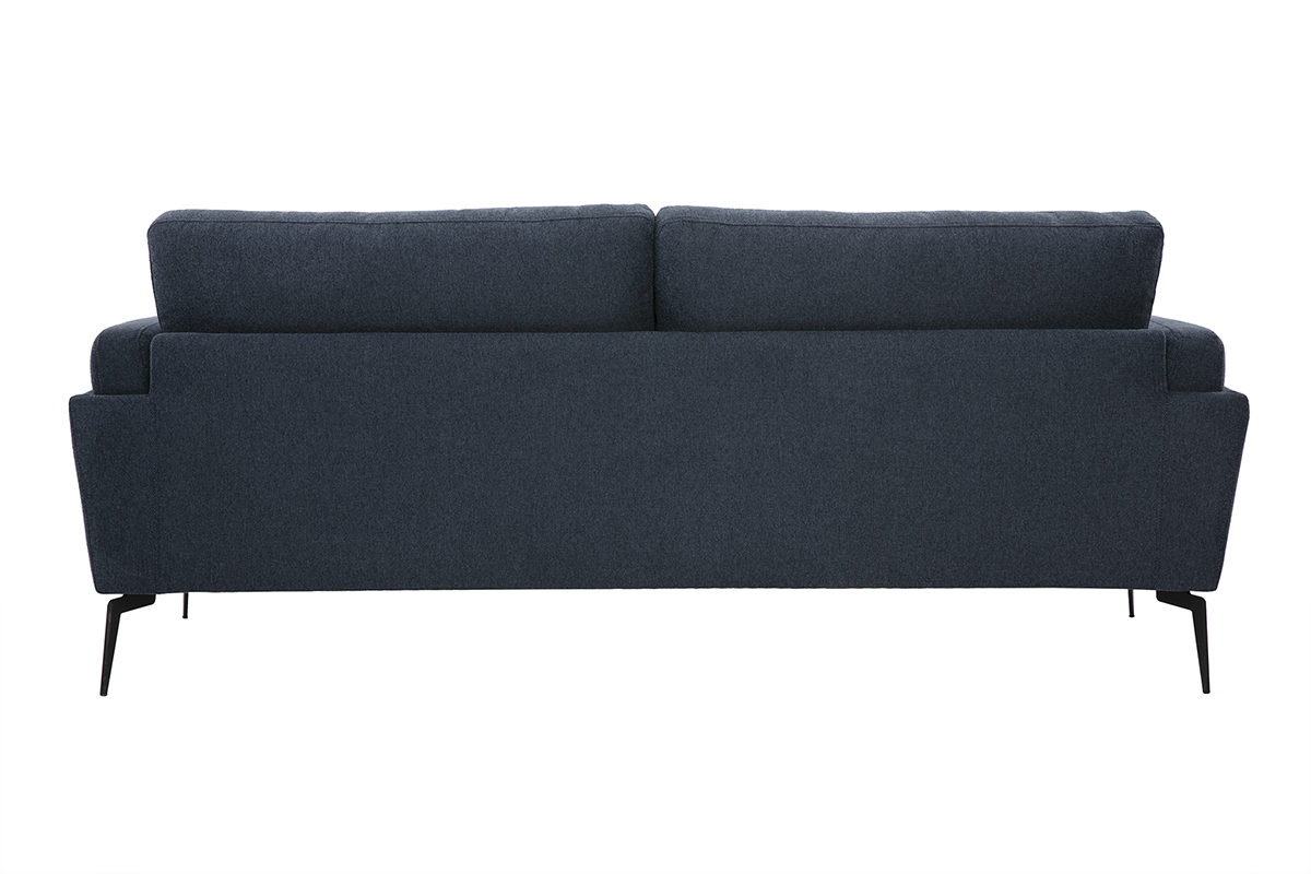 Canap design 3 places en tissu effet velours textur bleu fonc et mtal noir MOSCO