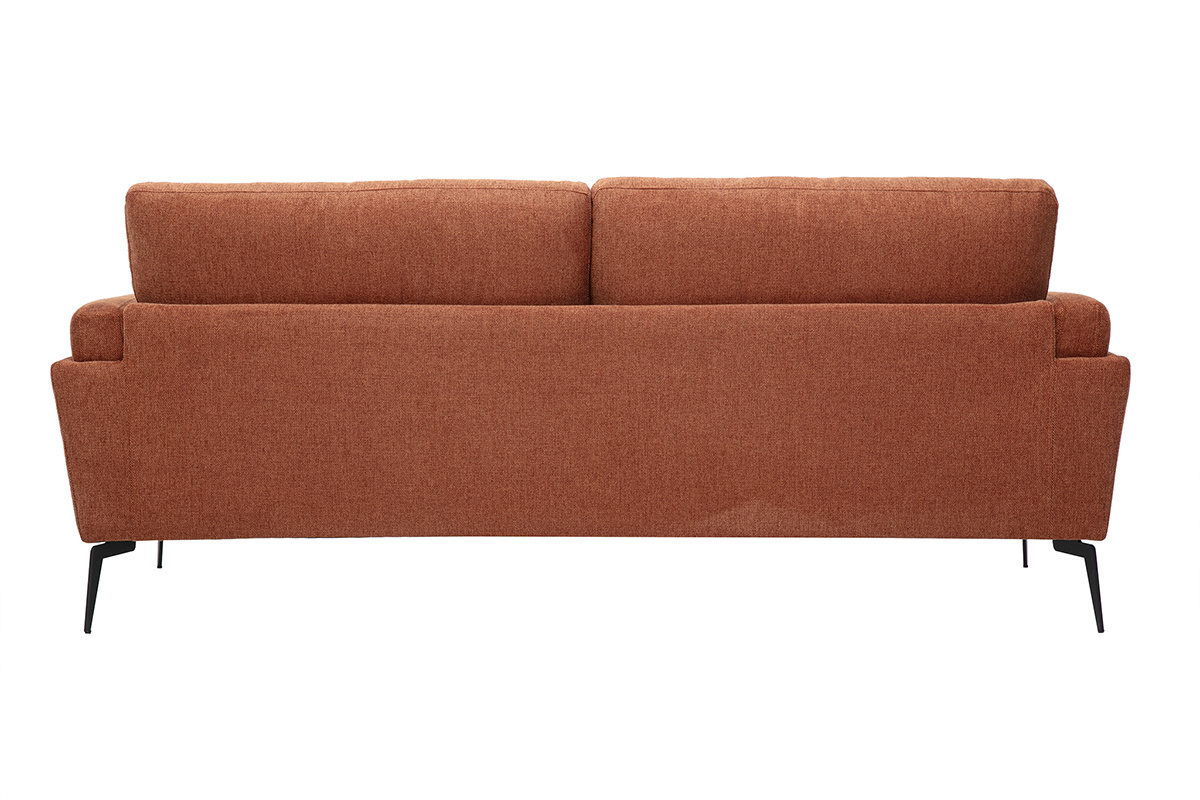 Canap� design 3 places en tissu effet velours textur� terre br�l�e et m�tal noir MOSCO