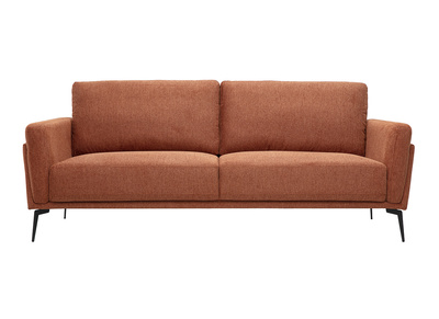 Canap&eacute; design 3 places en tissu effet velours textur&eacute; terre br&ucirc;l&eacute;e et m&eacute;tal noir MOSCO