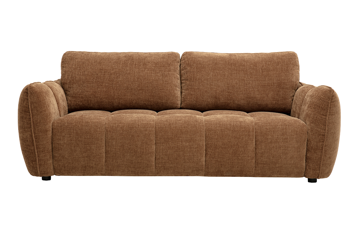 Canap� design 3 places en tissu effet velours textur� terre br�l�e WONDER