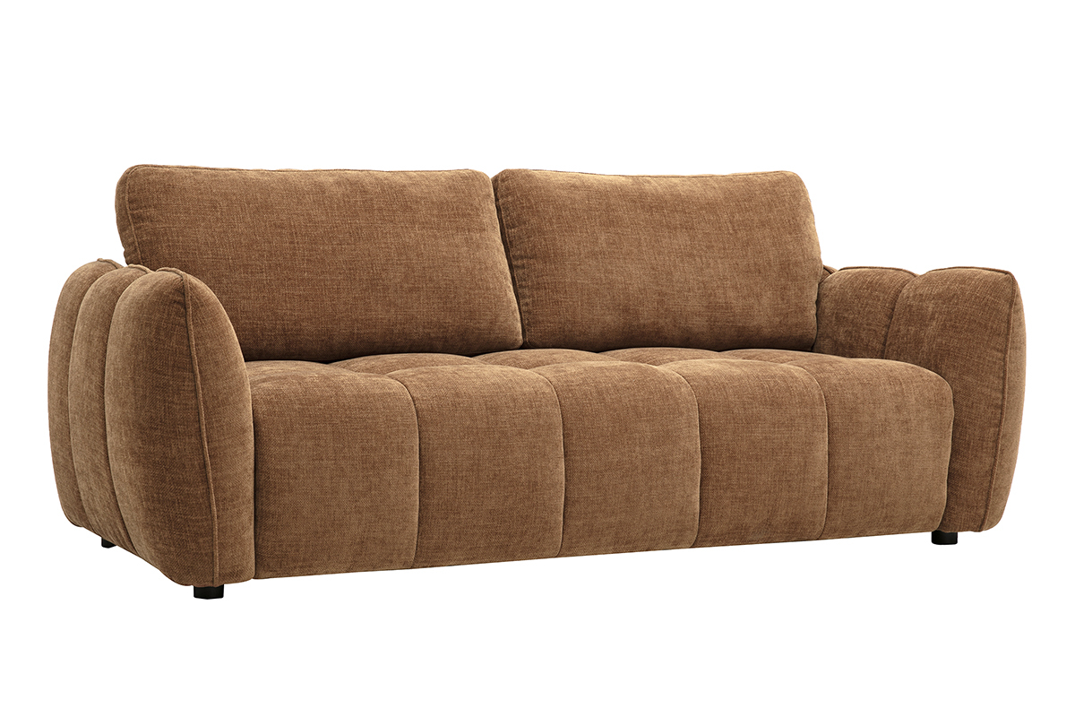 Canap� design 3 places en tissu effet velours textur� terre br�l�e WONDER