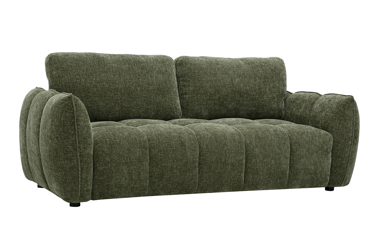 Canap� design 3 places en tissu effet velours textur� vert kaki WONDER