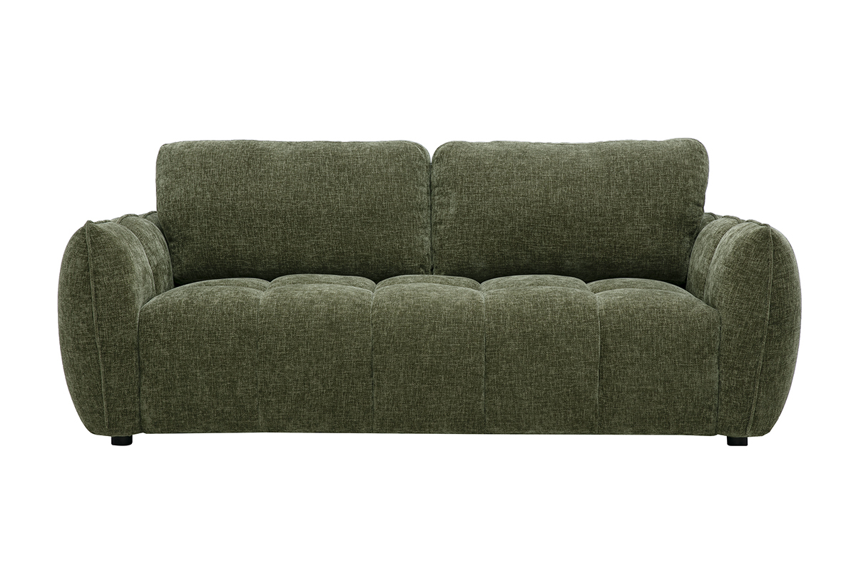 Canap� design 3 places en tissu effet velours textur� vert kaki WONDER