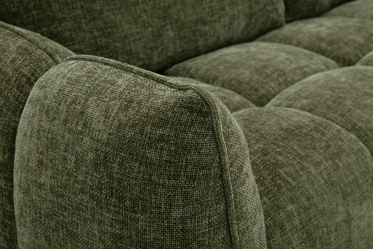 Canap� design 3 places en tissu effet velours textur� vert kaki WONDER