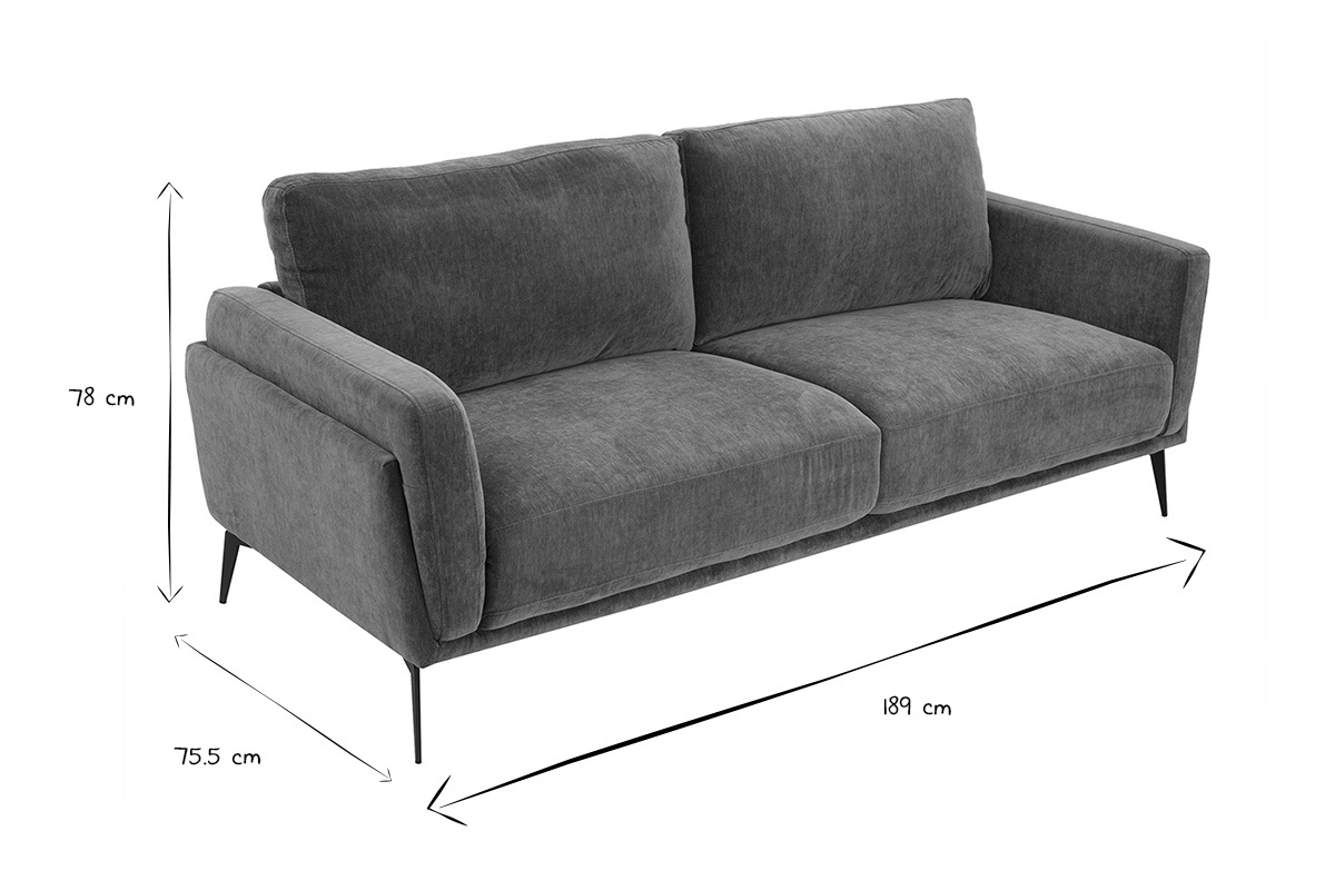 Canap design 3 places en tissu effet velours vert kaki et mtal noir MOSCO