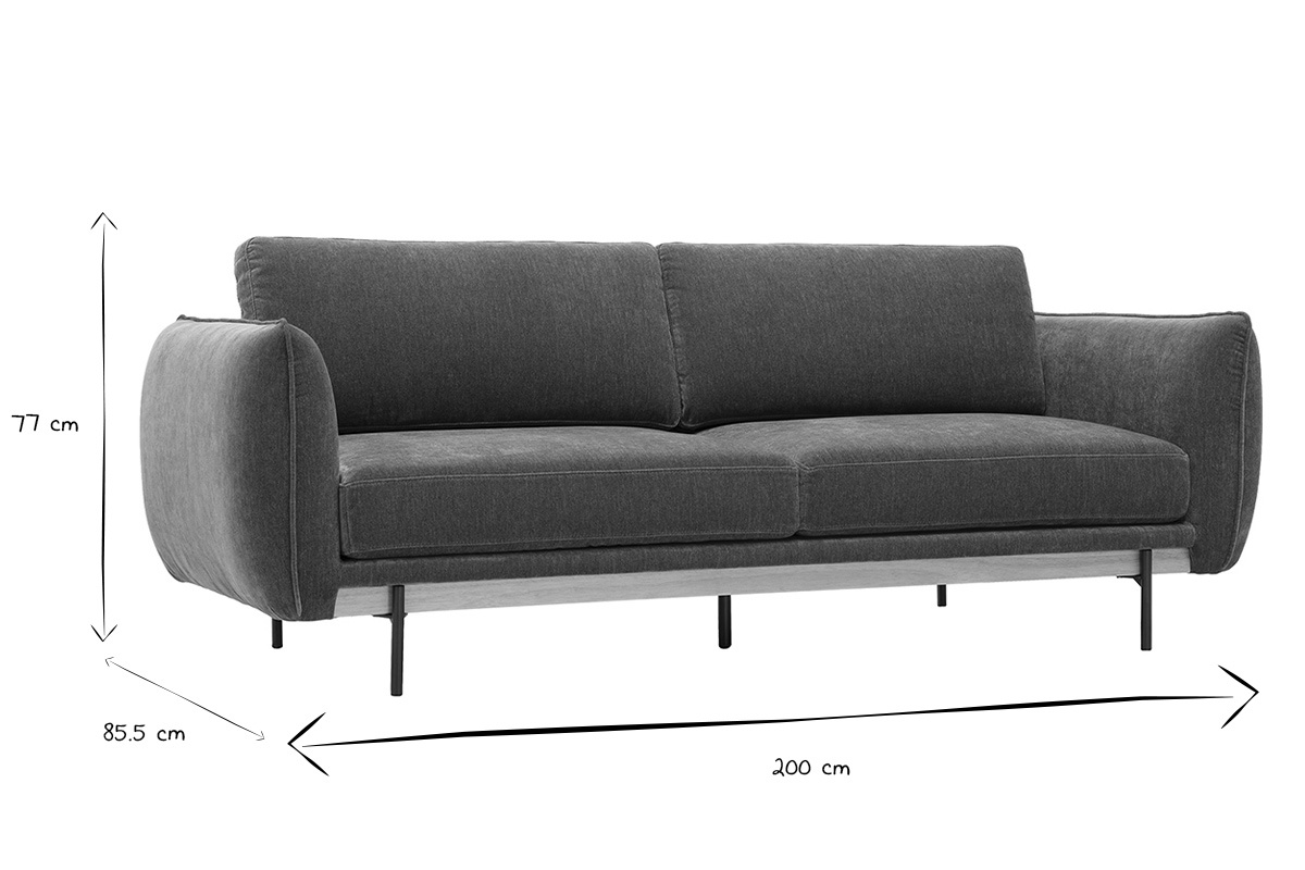Canap� design 3 places en tissu effet velours vert kaki et m�tal noir TODD