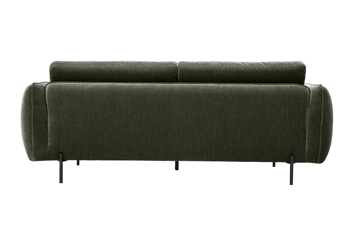Canap� design 3 places en tissu effet velours vert kaki et m�tal noir TODD