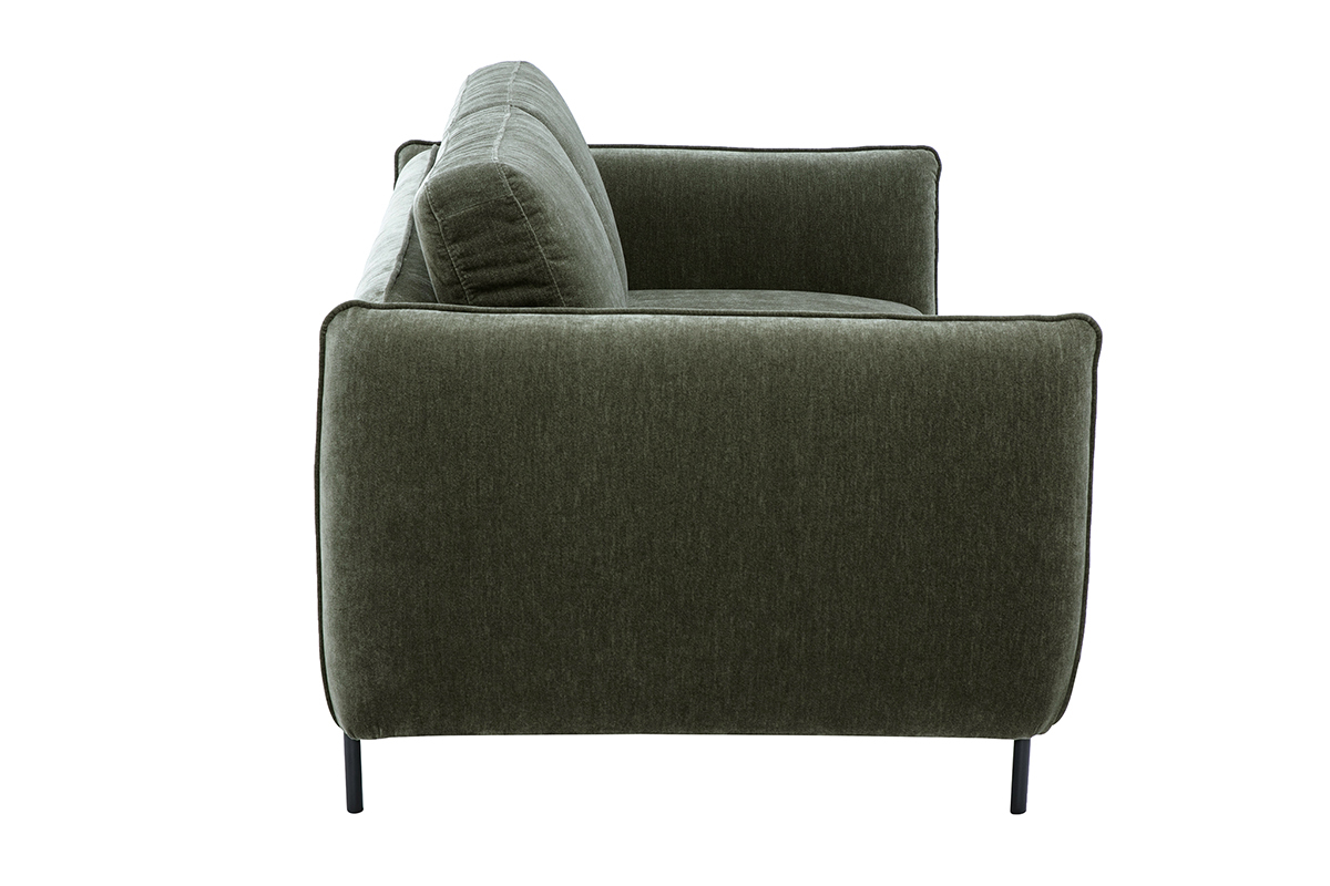 Canap� design 3 places en tissu effet velours vert kaki et m�tal noir TODD