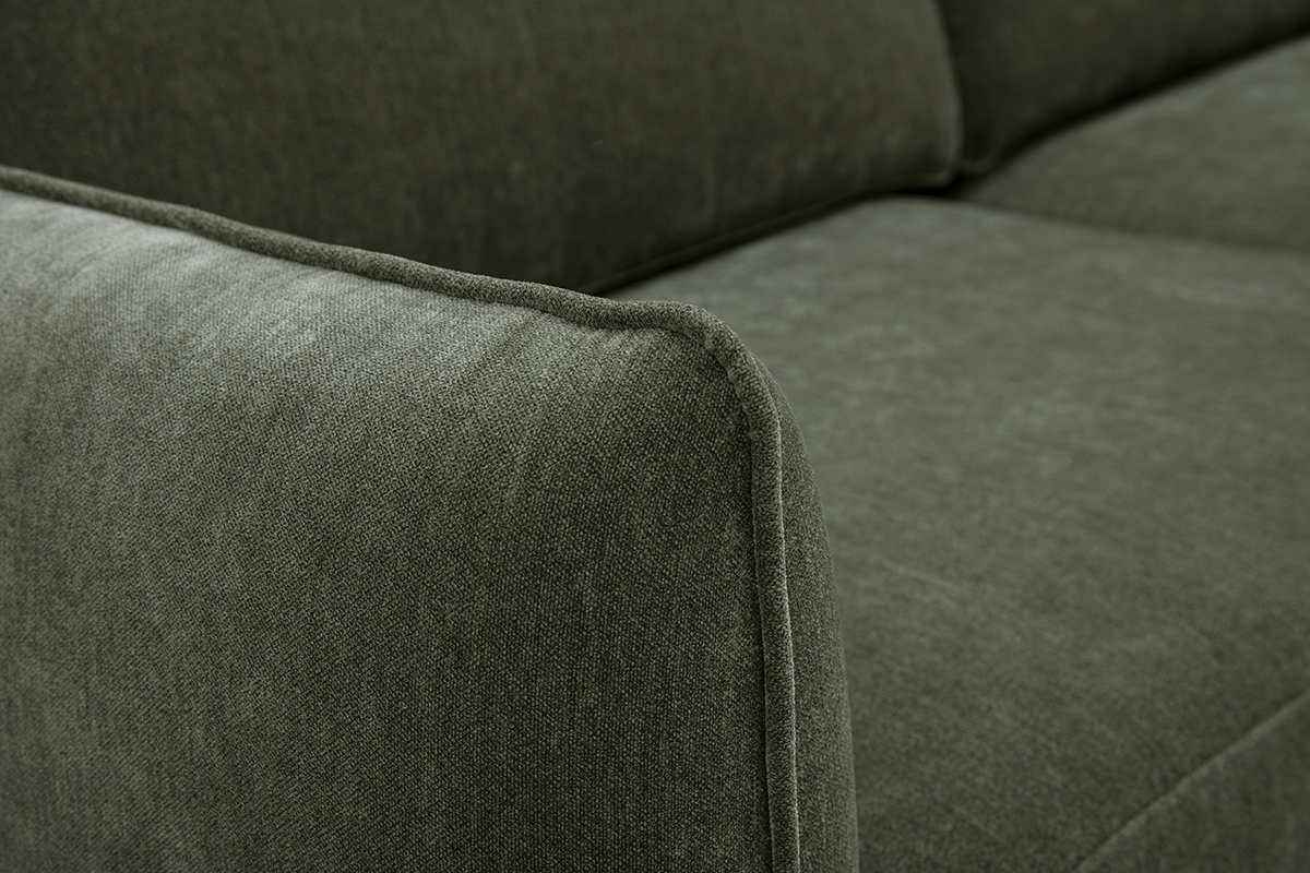 Canap� design 3 places en tissu effet velours vert kaki et m�tal noir TODD