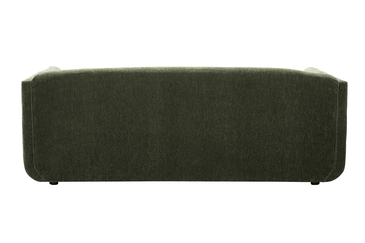 Canap design 3 places en tissu effet velours vert kaki HOSBO