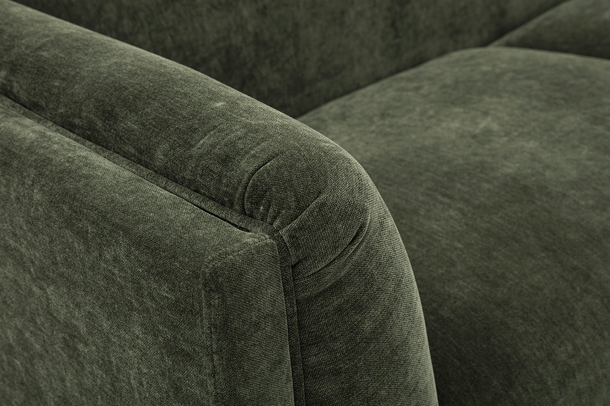 Canap design 3 places en tissu effet velours vert kaki HOSBO