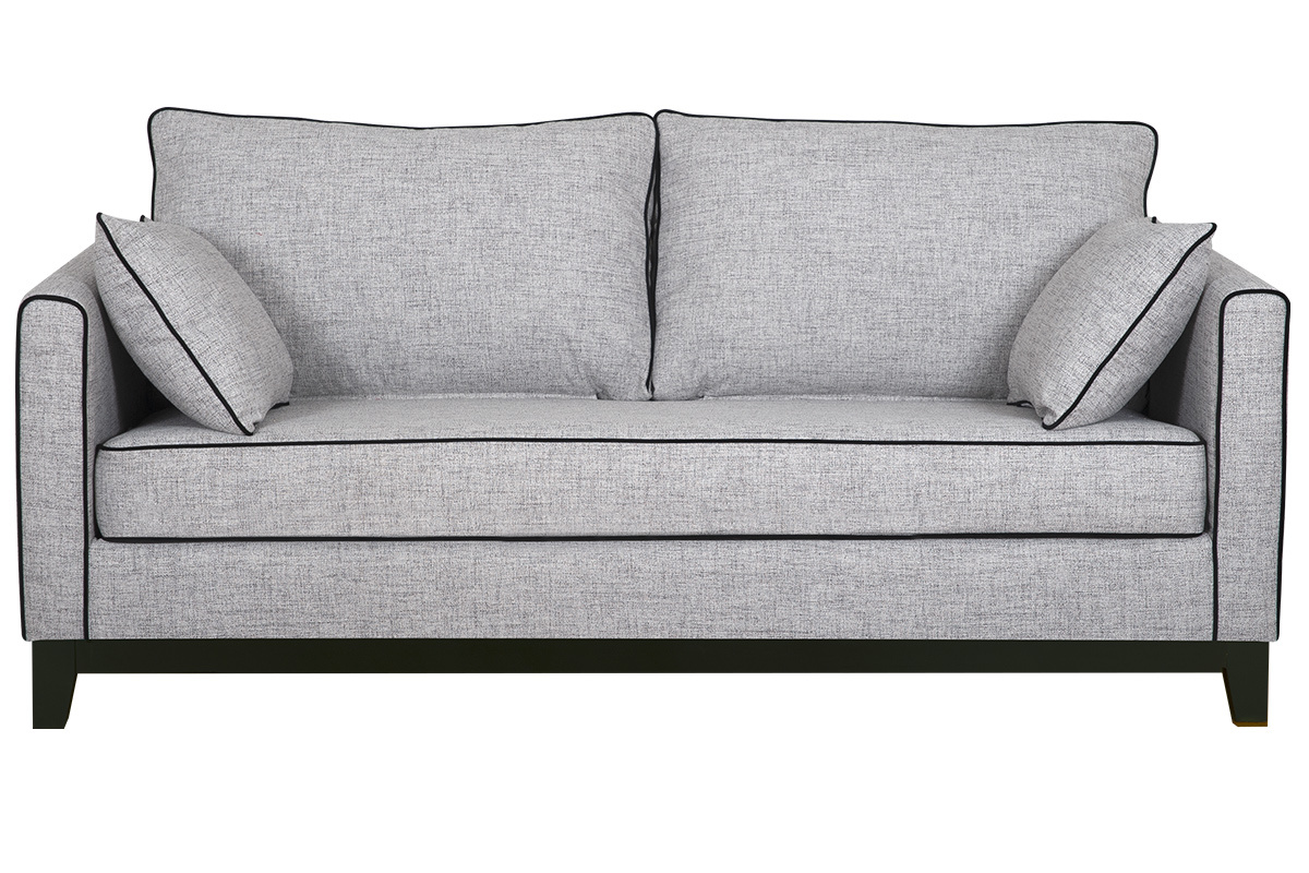Canap design 3 places en tissu gris chin et velours noir HARRISON