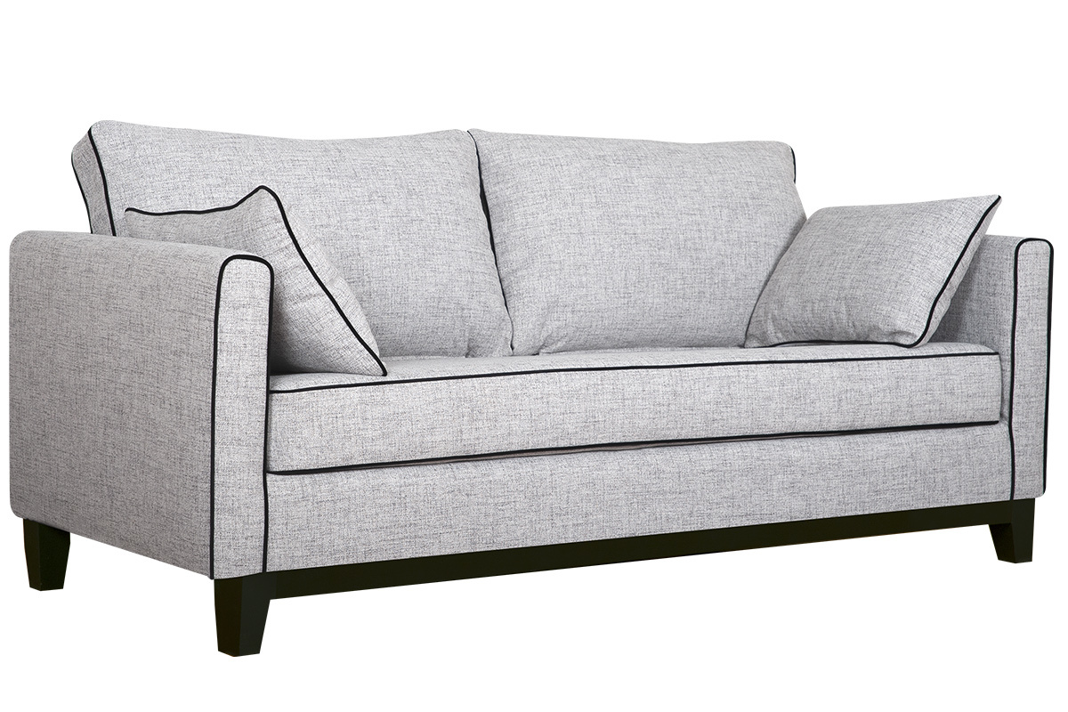 Canap design 3 places en tissu gris chin et velours noir HARRISON