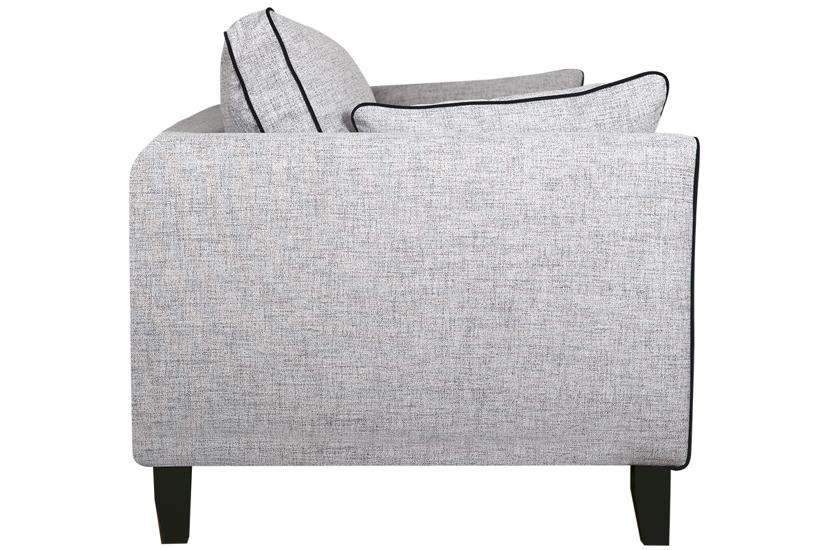 Canap design 3 places en tissu gris chin et velours noir HARRISON