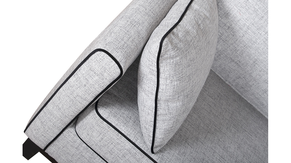 Canap design 3 places en tissu gris chin et velours noir HARRISON
