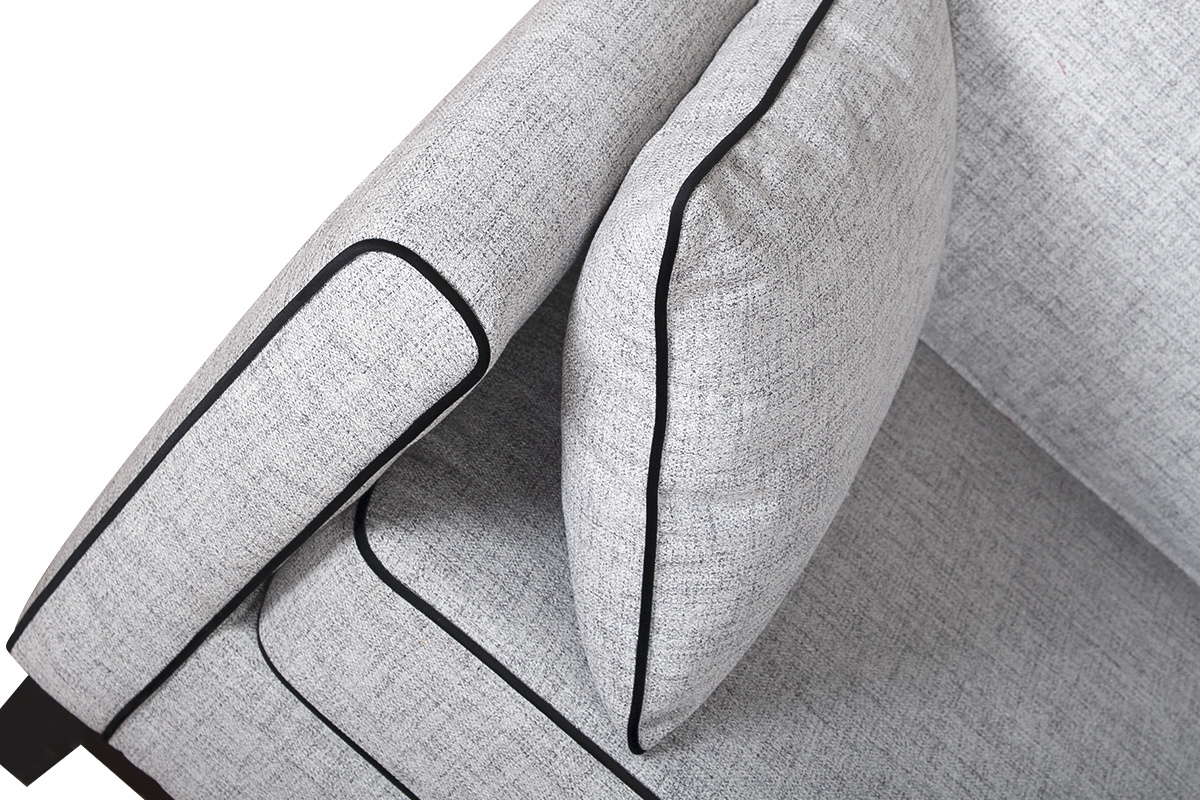 Canap design 3 places en tissu gris chin et velours noir HARRISON
