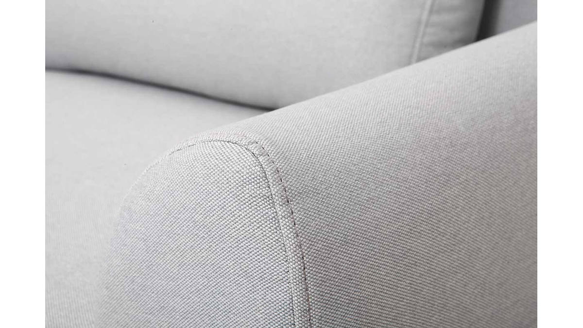 Canapé design 3 places en tissu gris clair et bois EKTOR