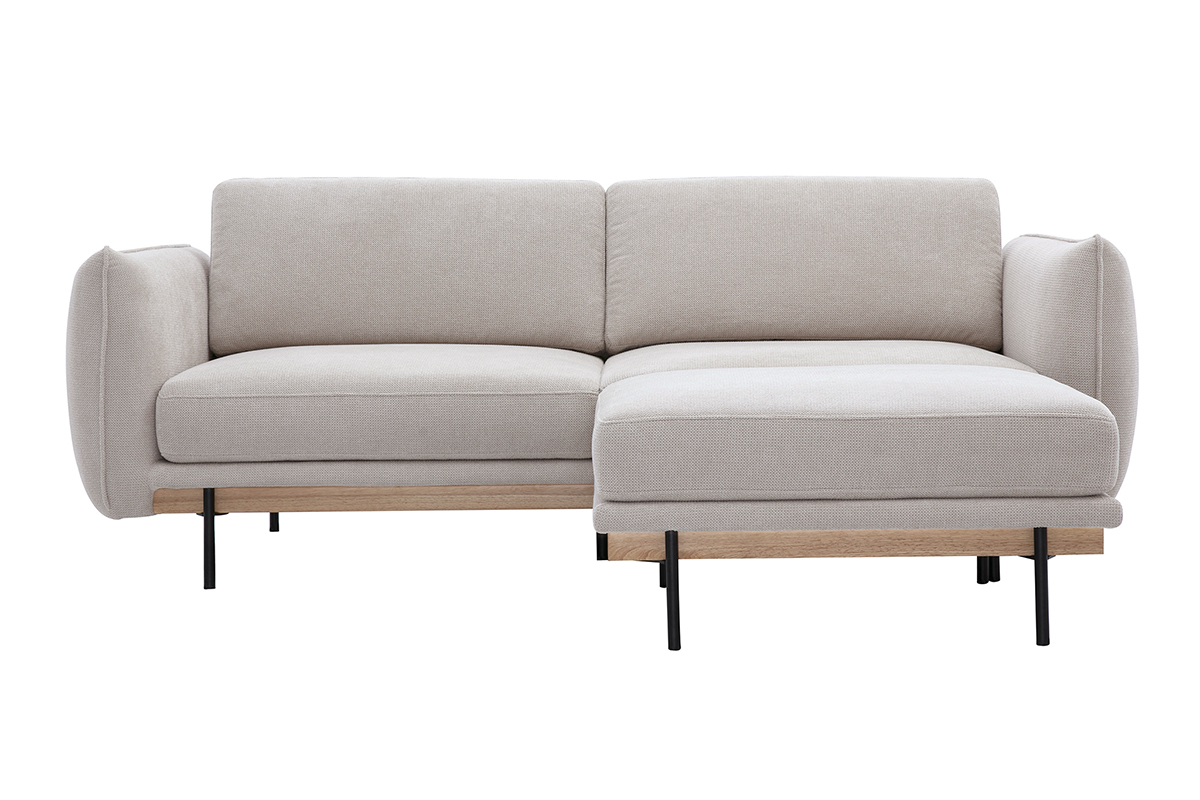 Canap design 3 places et repose-pieds en tissu chenille beige et mtal noir TODD