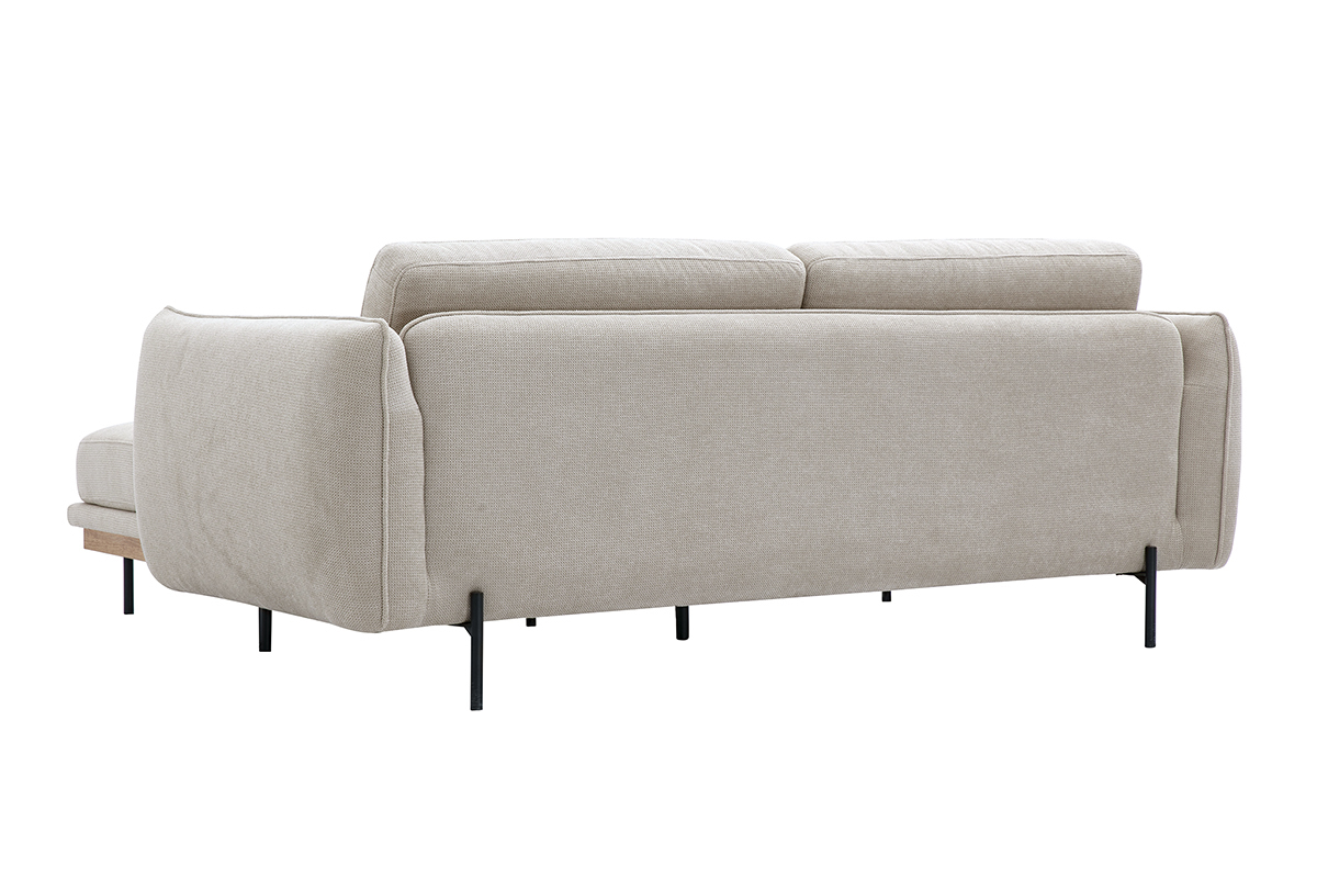 Canap design 3 places et repose-pieds en tissu chenille beige et mtal noir TODD