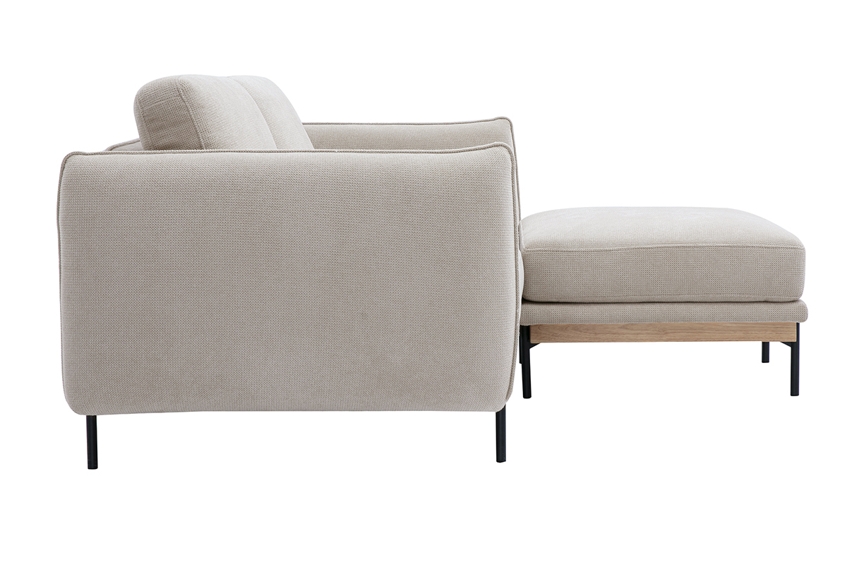 Canap design 3 places et repose-pieds en tissu chenille beige et mtal noir TODD