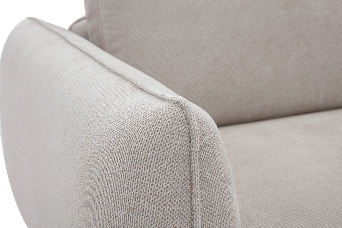 Canap design 3 places et repose-pieds en tissu chenille beige et mtal noir TODD