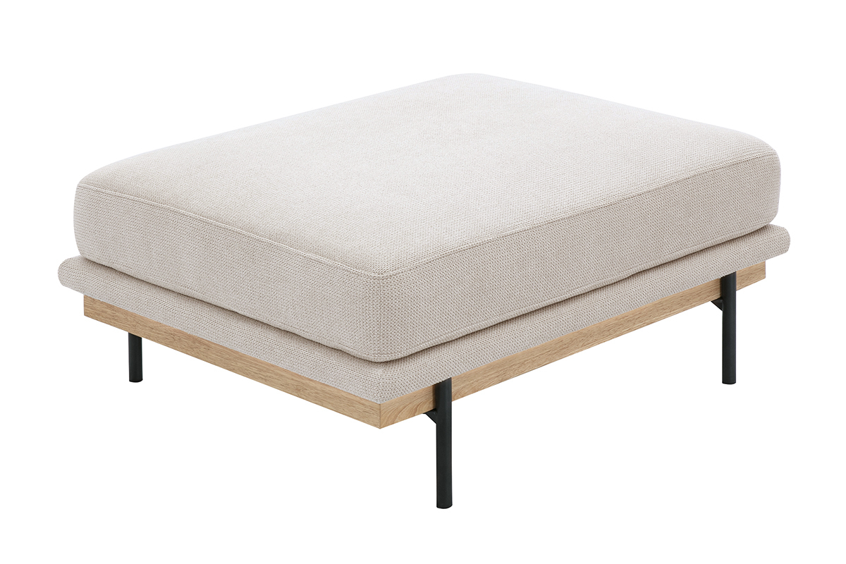 Canap design 3 places et repose-pieds en tissu chenille beige et mtal noir TODD