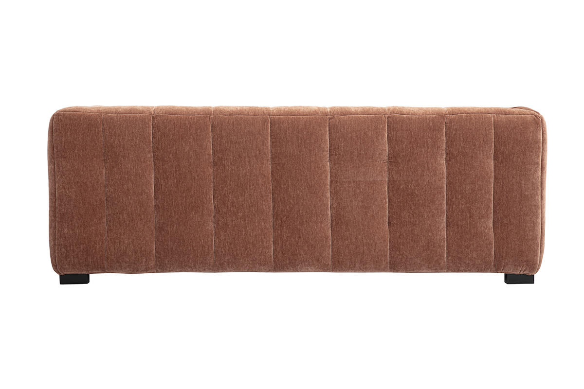 Canap design 3 places et repose-pieds en tissu effet velours marron noisette CORTO