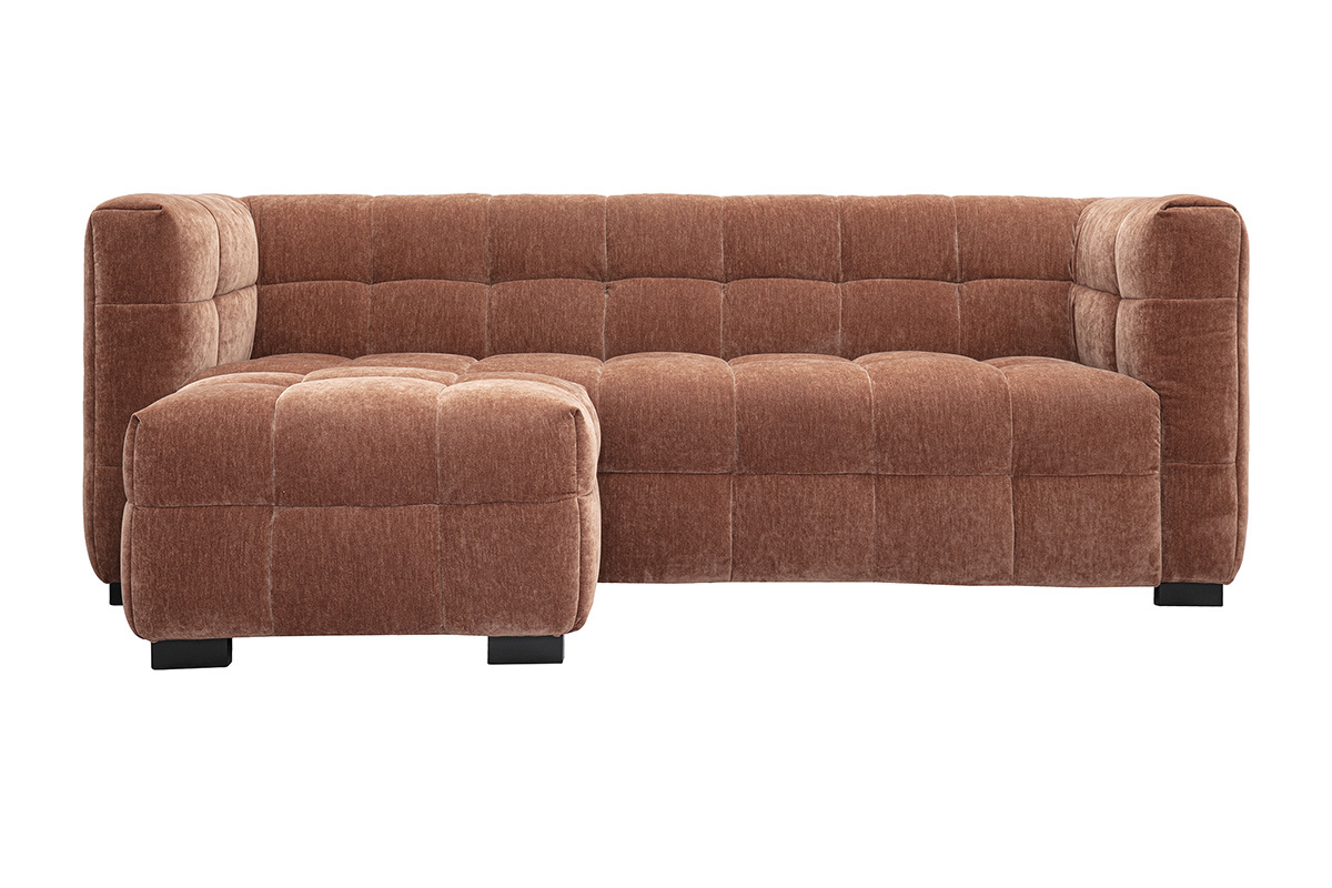 Canap design 3 places et repose-pieds en tissu effet velours marron noisette CORTO