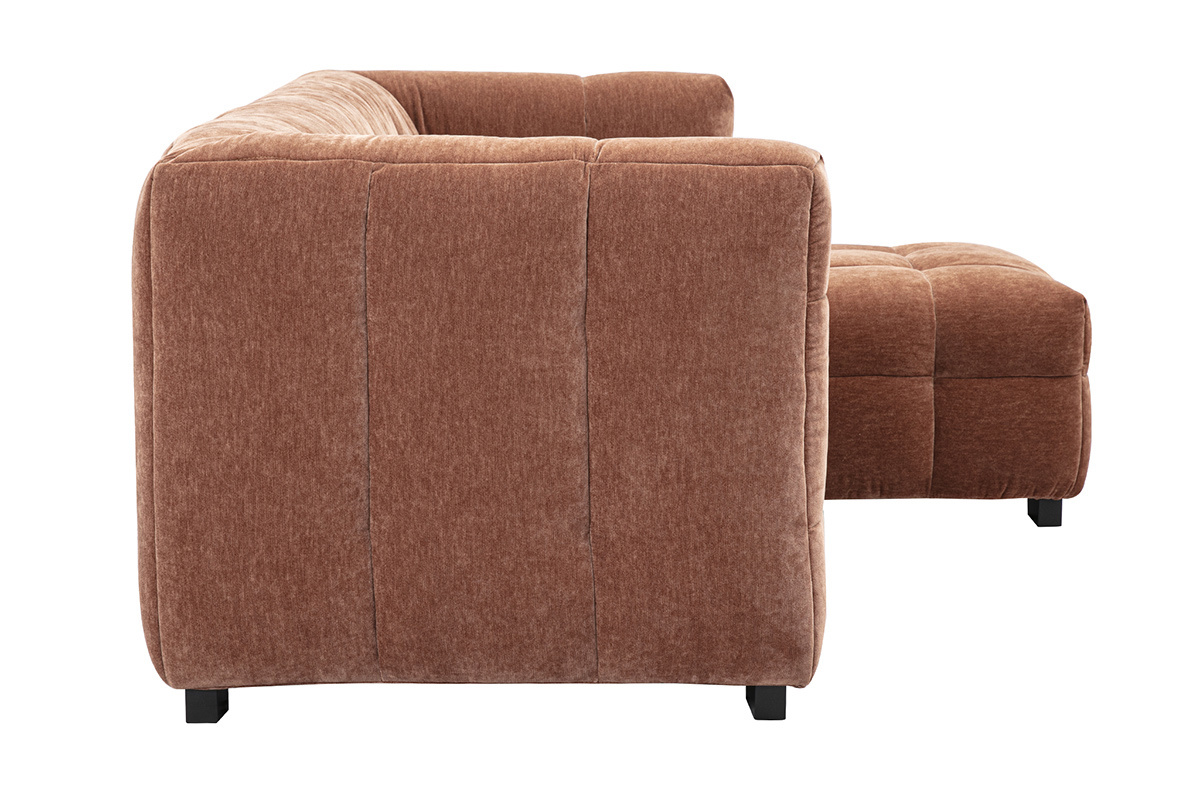 Canap design 3 places et repose-pieds en tissu effet velours marron noisette CORTO