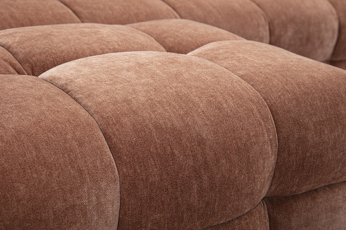 Canap design 3 places et repose-pieds en tissu effet velours marron noisette CORTO