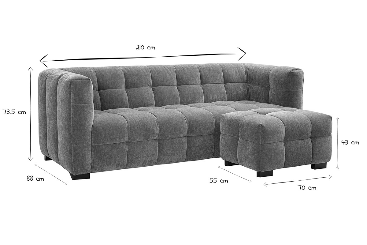 Canap design 3 places et repose-pieds en tissu effet velours marron noisette CORTO