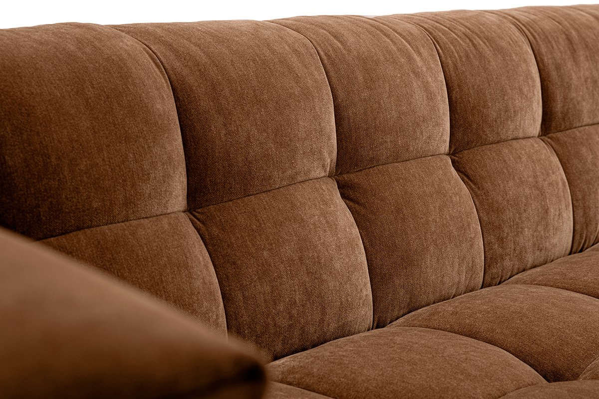 Canap design 3 places et repose-pieds en tissu effet velours marron noisette CORTO
