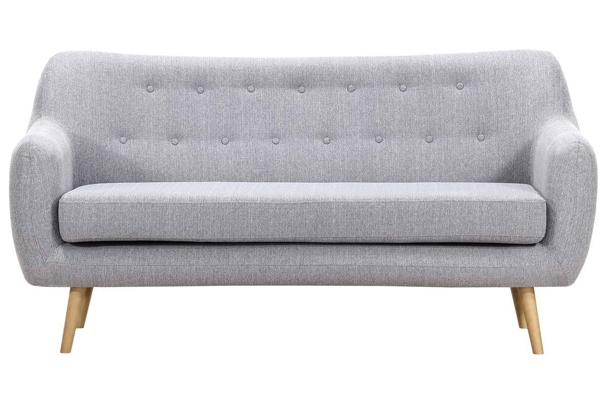Canap� design 3 places h�tre et tissu gris perle OLAF