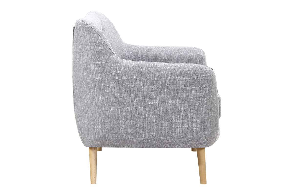 Canap� design 3 places h�tre et tissu gris perle OLAF