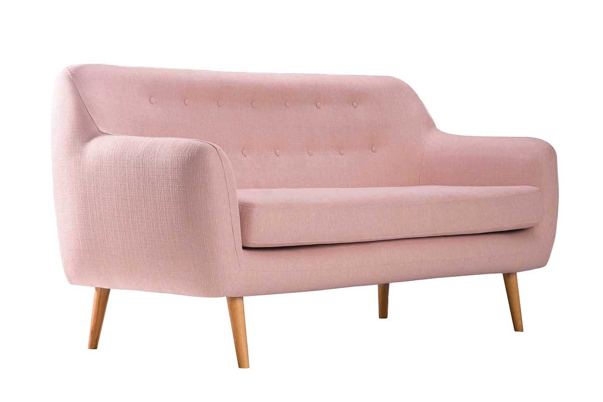 Canap� design 3 places h�tre et tissu vieux rose OLAF