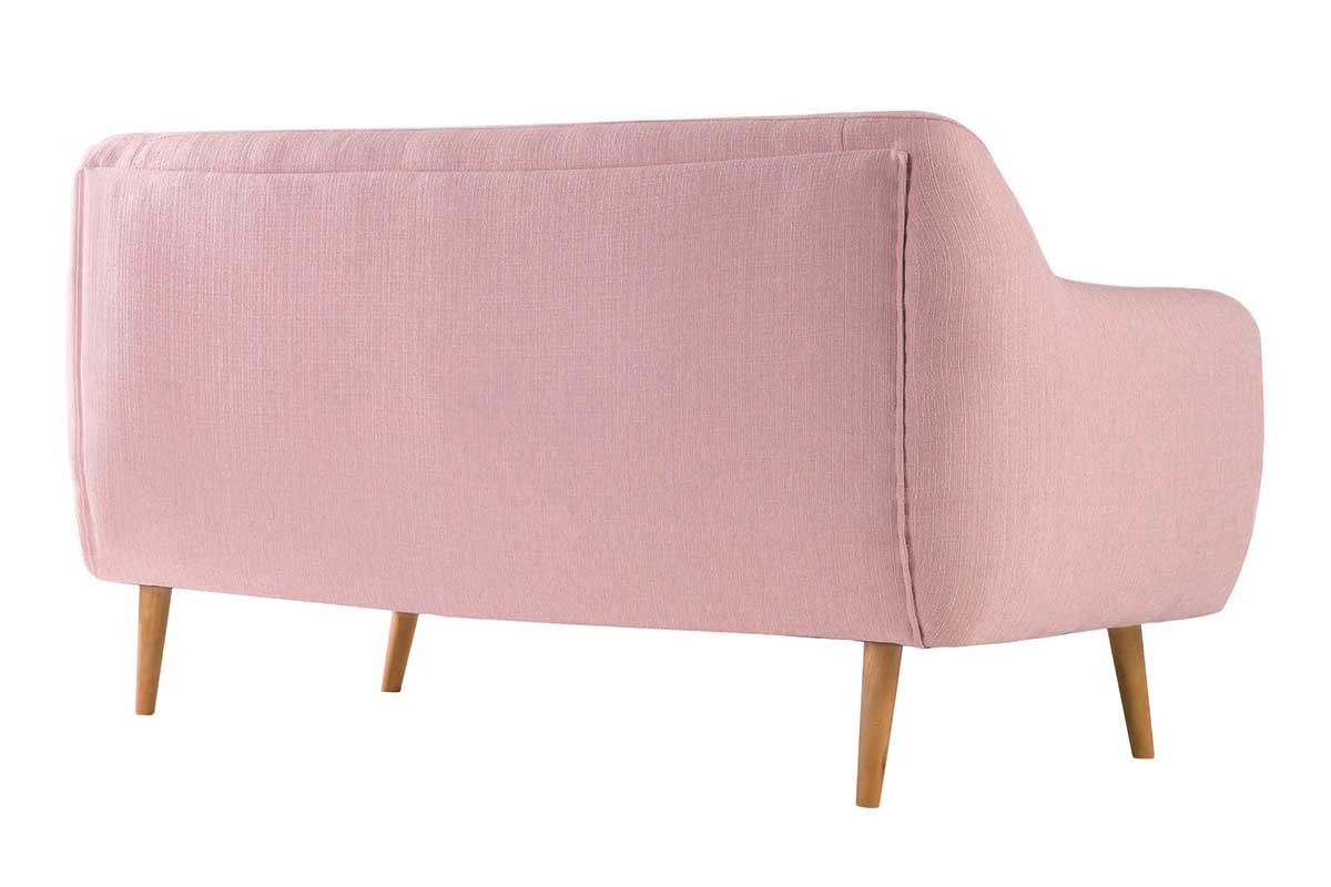 Canap� design 3 places h�tre et tissu vieux rose OLAF