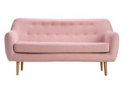 Canap&eacute; design 3 places h&ecirc;tre et tissu vieux rose OLAF