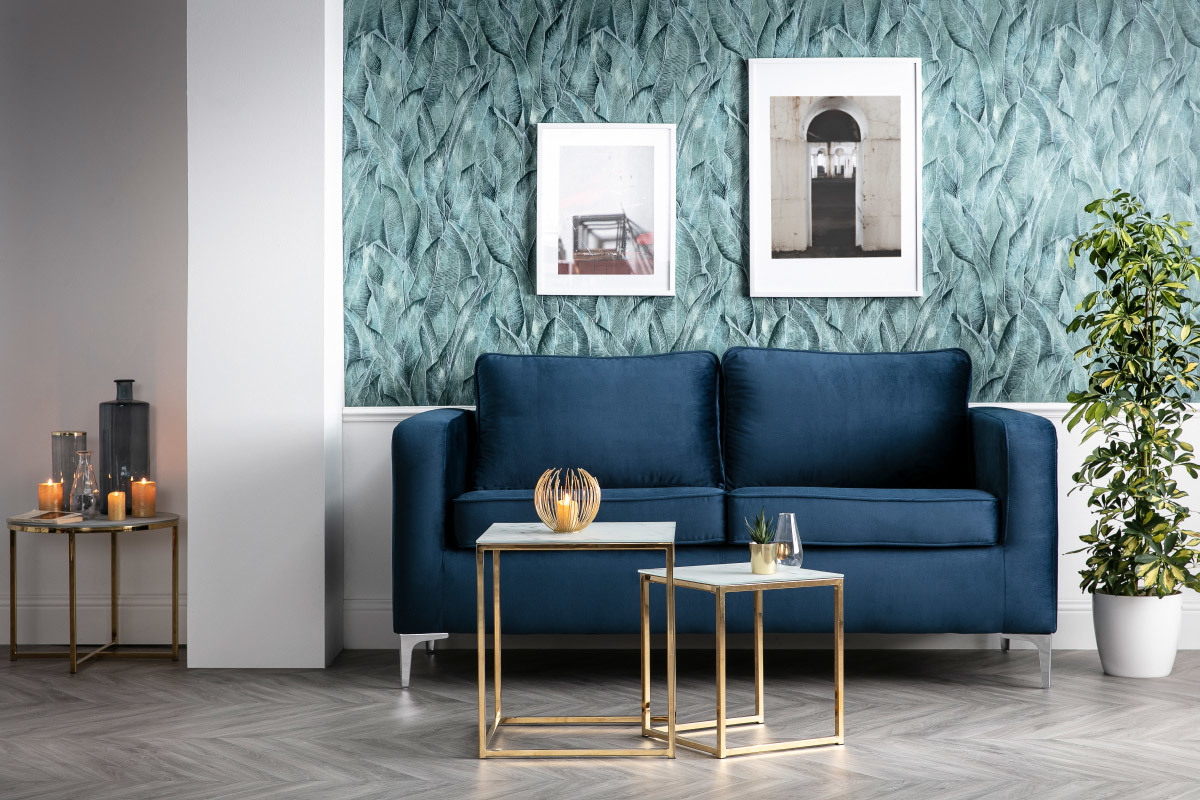 Canap� design 3 places velours bleu nuit HARRY