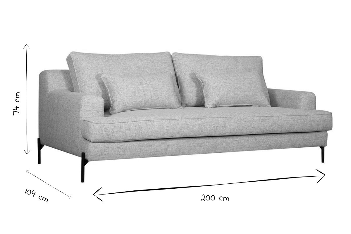 Canap design 4 places en tissu gris chin et mtal noir PUCHKINE