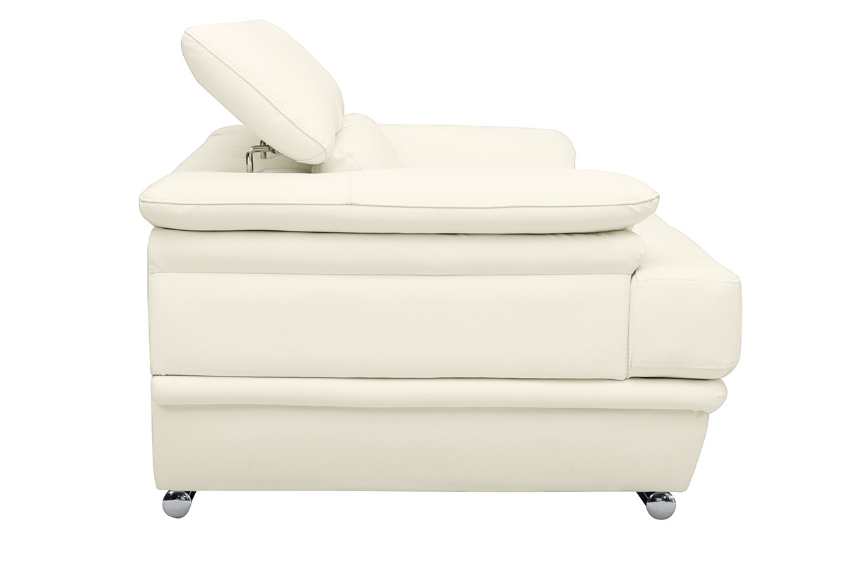 Canap design avec ttires ajustables 2 places cuir blanc et acier chrom EWING