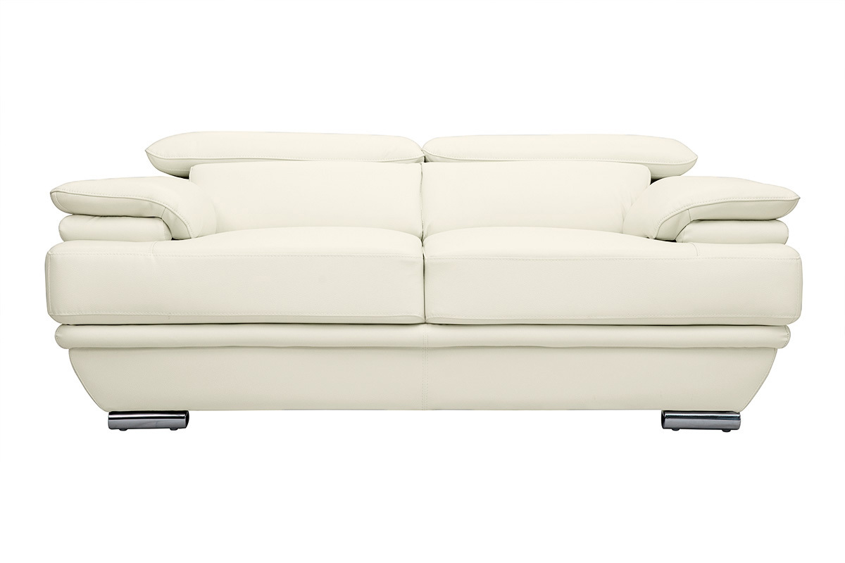 Canap design avec ttires ajustables 2 places cuir blanc et acier chrom EWING