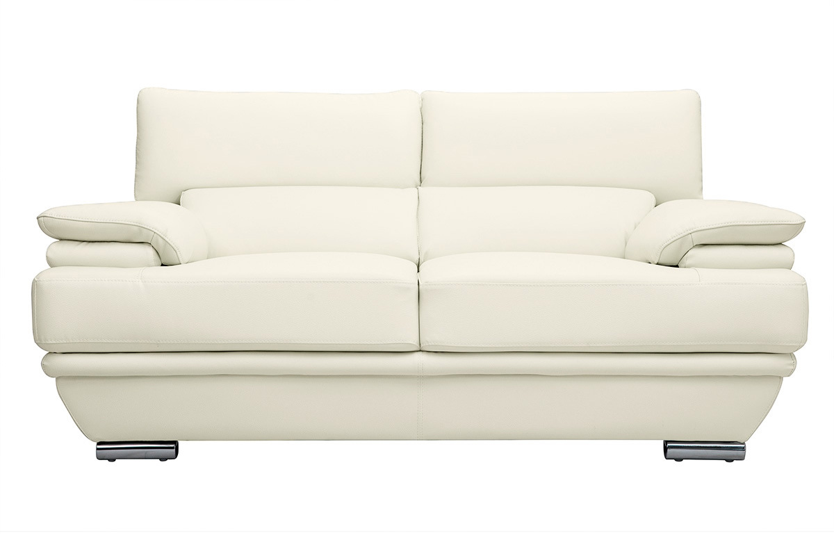 Canap design avec ttires ajustables 2 places cuir blanc et acier chrom EWING
