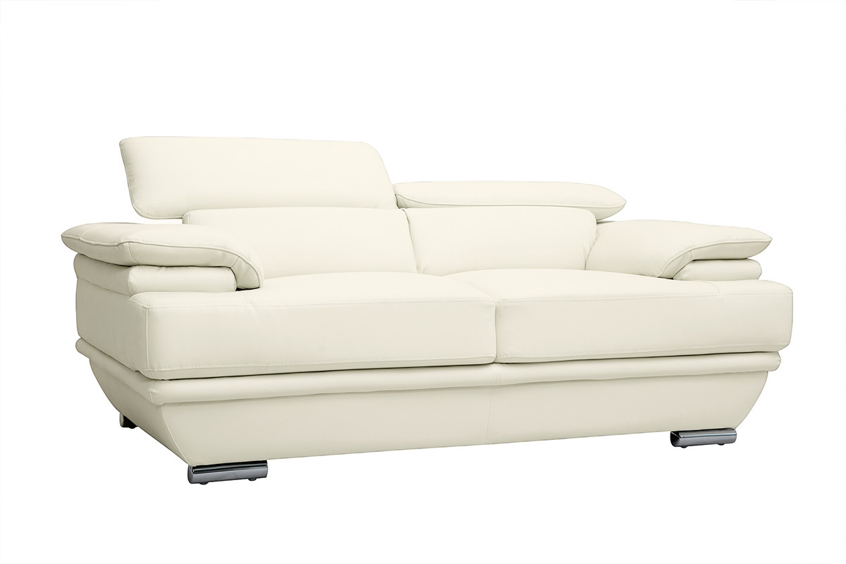Canap design avec ttires ajustables 2 places cuir blanc et acier chrom EWING