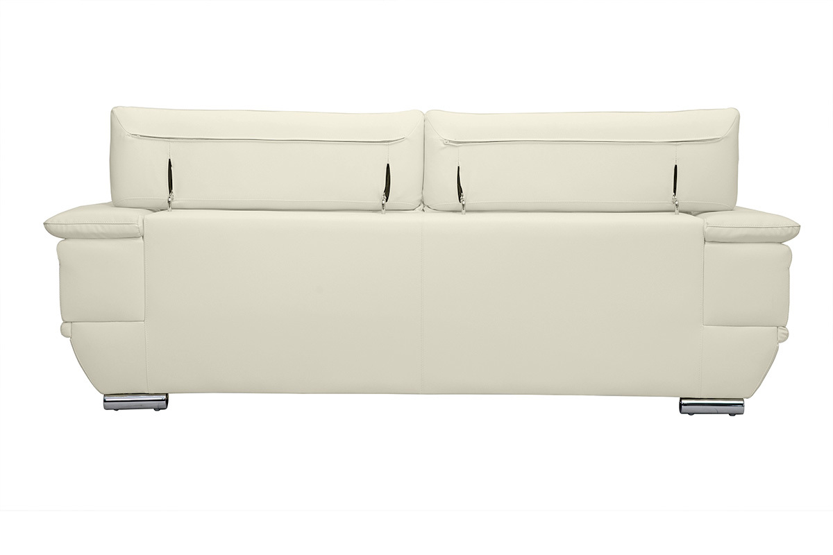 Canap design avec ttires ajustables 3 places cuir blanc et acier chrom EWING