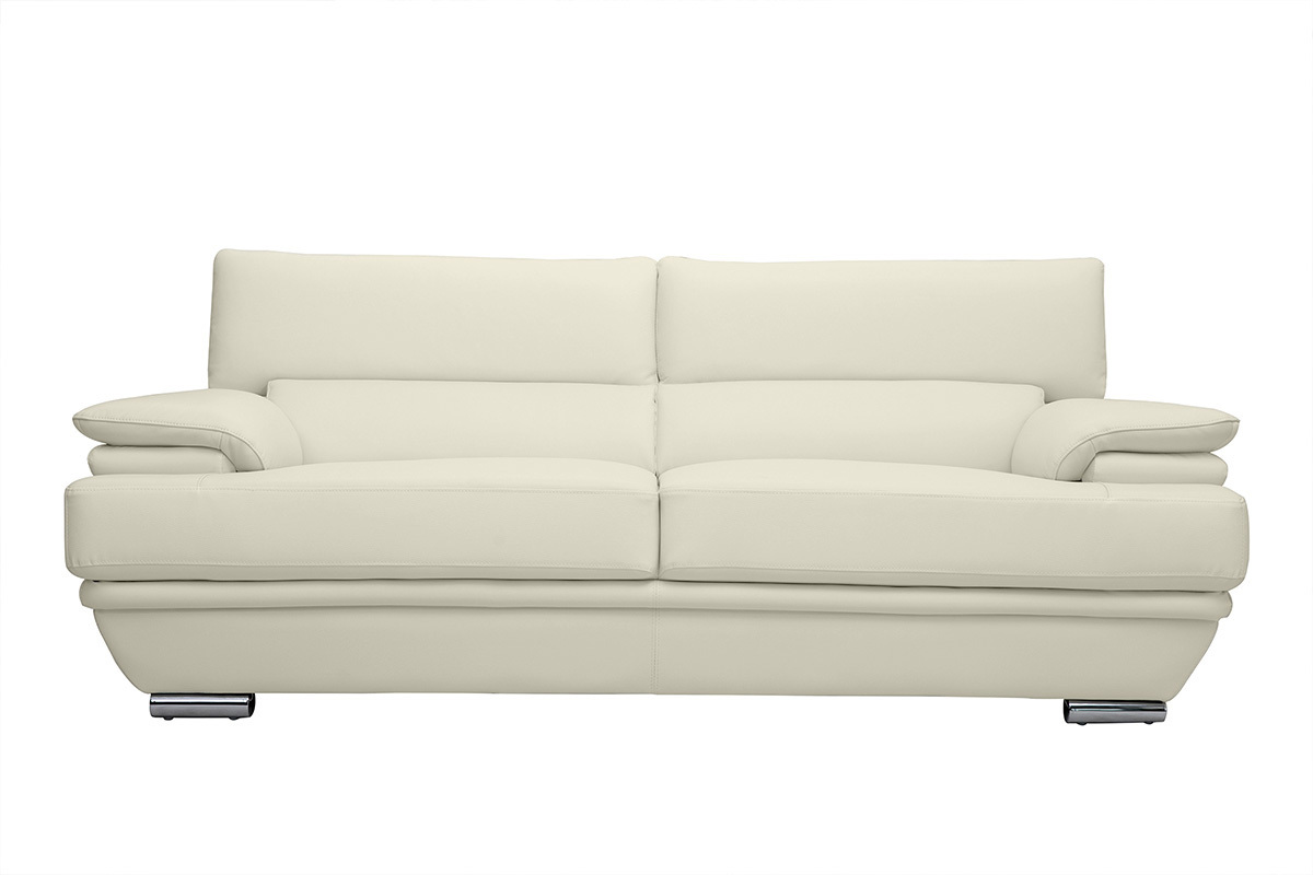Canap design avec ttires ajustables 3 places cuir blanc et acier chrom EWING
