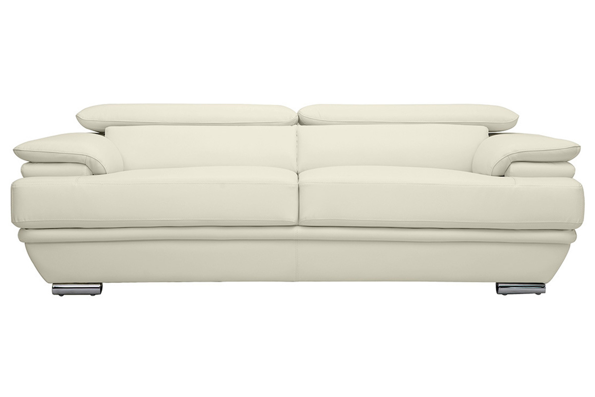 Canap design avec ttires ajustables 3 places cuir blanc et acier chrom EWING