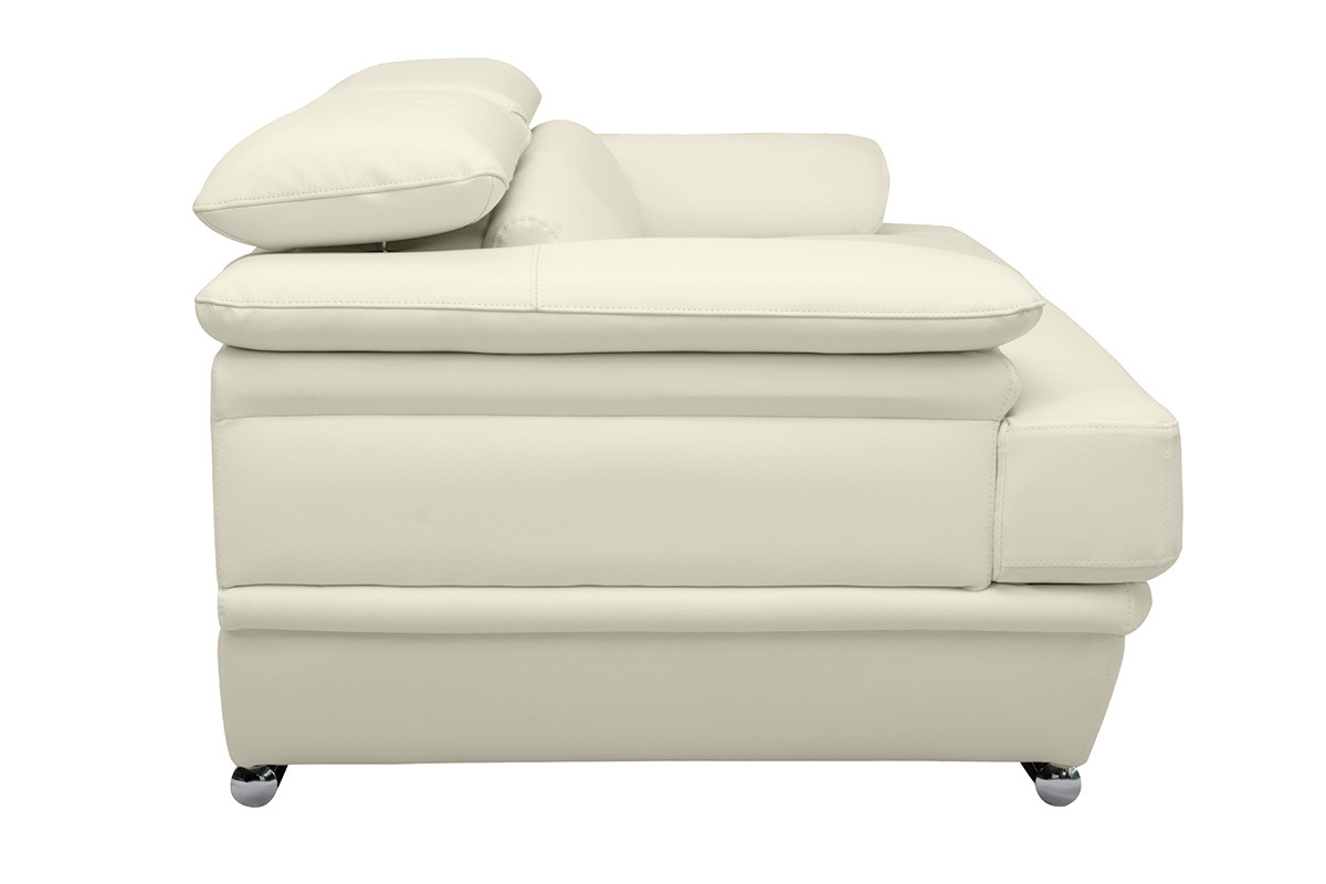 Canap design avec ttires ajustables 3 places cuir blanc et acier chrom EWING