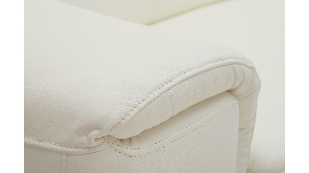 Canapé design avec têtières ajustables 3 places cuir blanc et acier chromé NEVADA